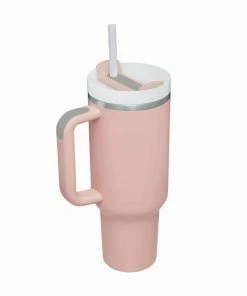 Peach Insulated Stainless Steel Travel Mug With Straw, 40 Oz.