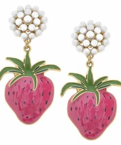 Pearl Cluster And Strawberry Drop Earrings