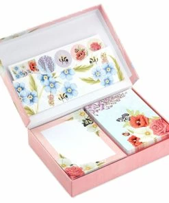 Hallmark Pink Floral Stationery Set And Desk Organizer Box