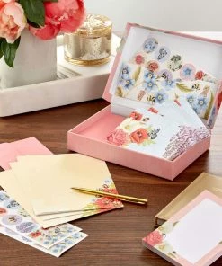 Hallmark Pink Floral Stationery Set And Desk Organizer Box 11 Hallmark Pink Floral Stationery Set And Desk Organizer Box -Department Store Shop Pink Floral Stationery Set and Note Cards in Box 5STZ1186 06