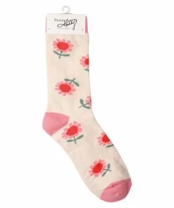 Primitives By Kathy Pink Flowers Goals Block Sign And Socks, Set Of 2 -Department Store Shop Pink Flowers Goals Block Sign and Socks Set 111184 03