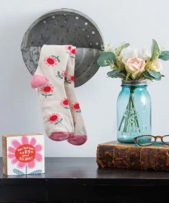 Primitives By Kathy Pink Flowers Goals Block Sign And Socks, Set Of 2 -Department Store Shop Pink Flowers Goals Block Sign and Socks Set 111184 04