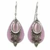 Pink Stone And Filigree Layered Metal Drop Earrings