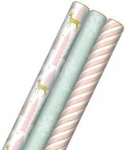 Hallmark Pink And Mint Assorted 3-Pack Christmas Wrapping Paper, 120 Sq. Ft.