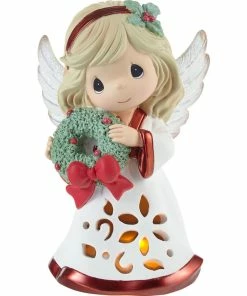 Precious Moments Wreathed In Christmas Glory Light-Up Musical Angel Figurine, 6"