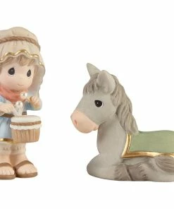 Precious Moments Little Drummer Boy And Donkey Figurines, Set Of 2