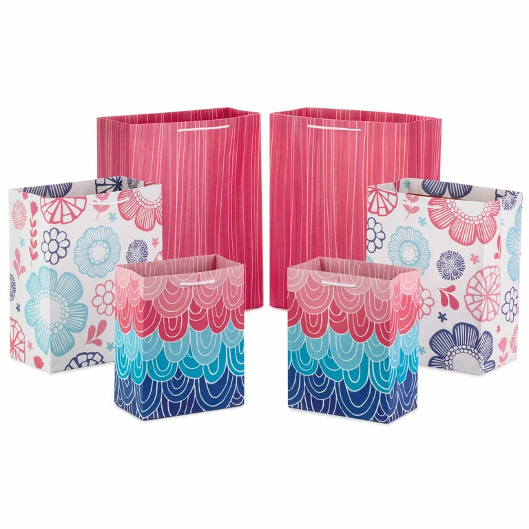 Hallmark Pretty Patterns Assorted Sizes 6-Pack Gift Bags 1 Hallmark Pretty Patterns Assorted Sizes 6-Pack Gift Bags
