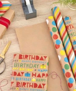 Hallmark Primary Birthday 3-Pack Kraft Wrapping Paper, 105 Sq. Ft. Total -Department Store Shop Primary Birthday 3Pack Kraft Wrapping Paper 5EWR6409 02