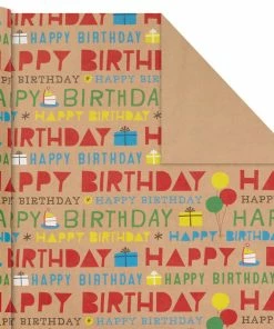 Hallmark Primary Birthday 3-Pack Kraft Wrapping Paper, 105 Sq. Ft. Total -Department Store Shop Primary Birthday 3Pack Kraft Wrapping Paper 5EWR6409 06