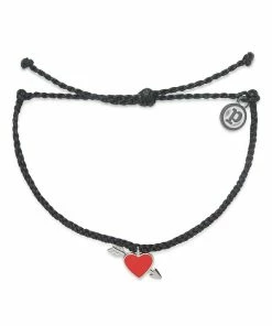 Pura Vida Lovestruck Silver Charm On Black Braided Bracelet