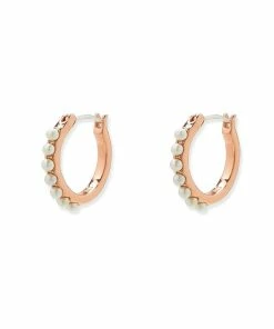 Pura Vida Rose Gold Pearl Pave Hoop Earrings
