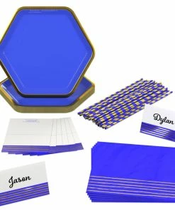 Hallmark Color Pop 60-Piece Tableware Premium Party Kit, Blue Hexagon