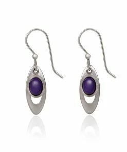 Silver Forest Purple Stone And Silver-Tone Teardrop Metal Earrings