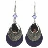 Purple And Silver Layered Metal Drop Earrings