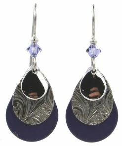 Purple And Silver Layered Metal Drop Earrings