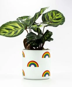 Rainbow Icons On White Ceramic Planter, 4.5" -Department Store Shop Rainbow Icons on White Planter 115440 02