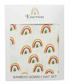 Emerson And Friends Rainbow Bamboo Baby Gown And Hat, Set Of 2 3 Emerson And Friends Rainbow Bamboo Baby Gown And Hat, Set Of 2 -Department Store Shop Rainbow Print Bamboo Baby Gown and Hat G105 02