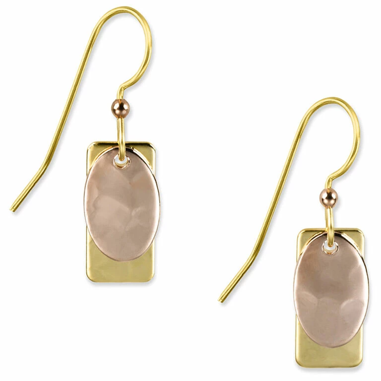 Rectangle And Oval Layered Metal Drop Earrings 1 Rectangle And Oval Layered Metal Drop Earrings