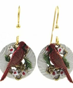 Red Cardinals Layered Metal Drop Earrings