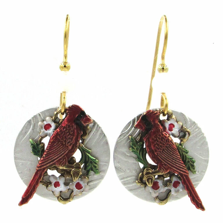 Red Cardinals Layered Metal Drop Earrings 1 Red Cardinals Layered Metal Drop Earrings