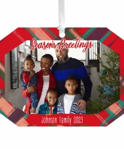 Hallmark Red Plaid Personalized Text And Photo Metal Ornament
