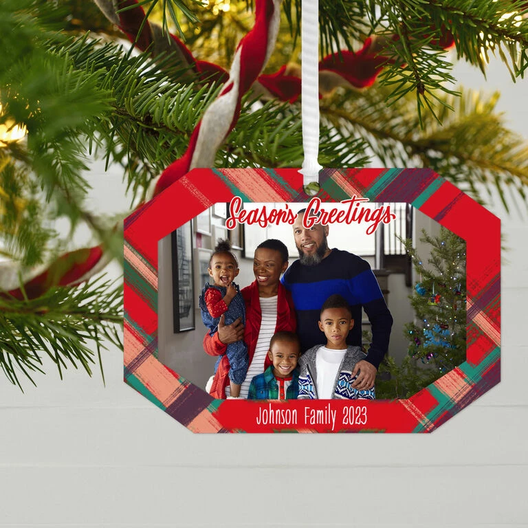 Hallmark Red Plaid Personalized Text And Photo Metal Ornament 2 Hallmark Red Plaid Personalized Text And Photo Metal Ornament - Image 2