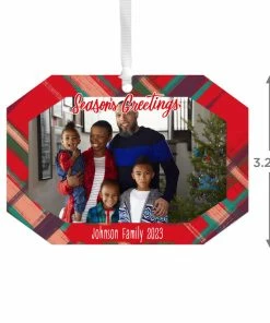 Hallmark Red Plaid Personalized Text And Photo Metal Ornament 5 Hallmark Red Plaid Personalized Text And Photo Metal Ornament -Department Store Shop Red Plaid Personalized Christmas Ornament 1OFM1001B1 03