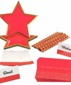 Hallmark Color Pop 60-Piece Tableware Premium Party Kit, Red Star