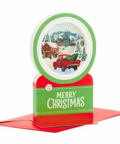 Hallmark Red Truck Snow Globe Musical 3D Pop-Up Christmas Card With Motion