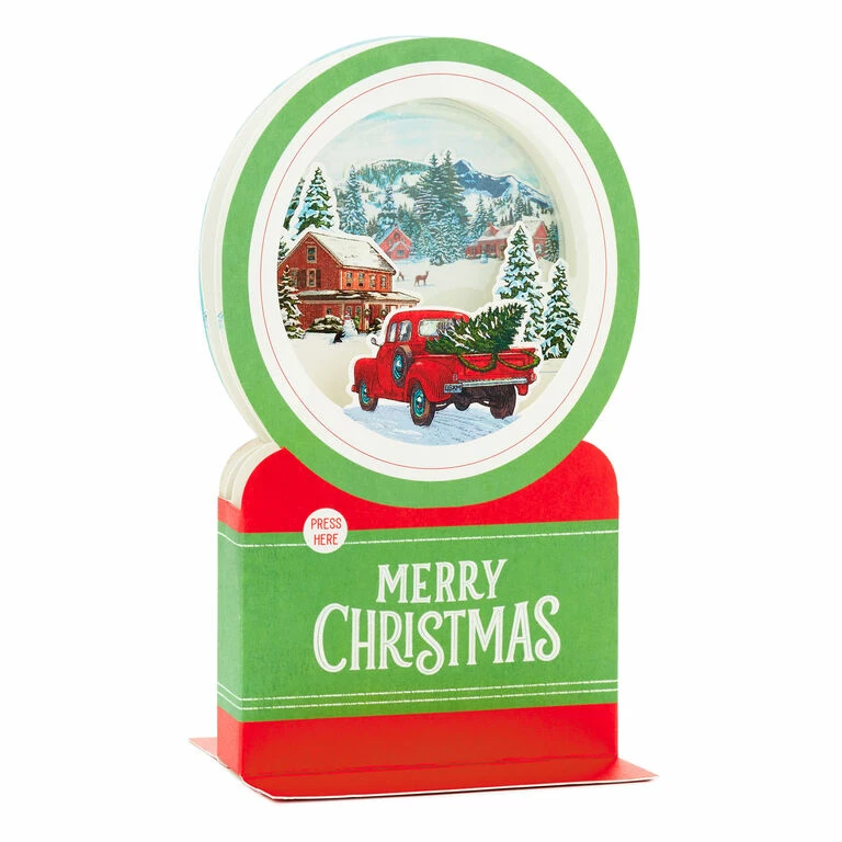 Hallmark Red Truck Snow Globe Musical 3D Pop-Up Christmas Card With Motion 3 Hallmark Red Truck Snow Globe Musical 3D Pop-Up Christmas Card With Motion - Image 3