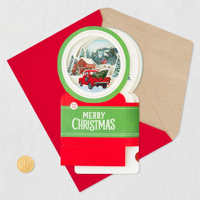 Hallmark Red Truck Snow Globe Musical 3D Pop-Up Christmas Card With Motion 6 Hallmark Red Truck Snow Globe Musical 3D Pop-Up Christmas Card With Motion - Image 6