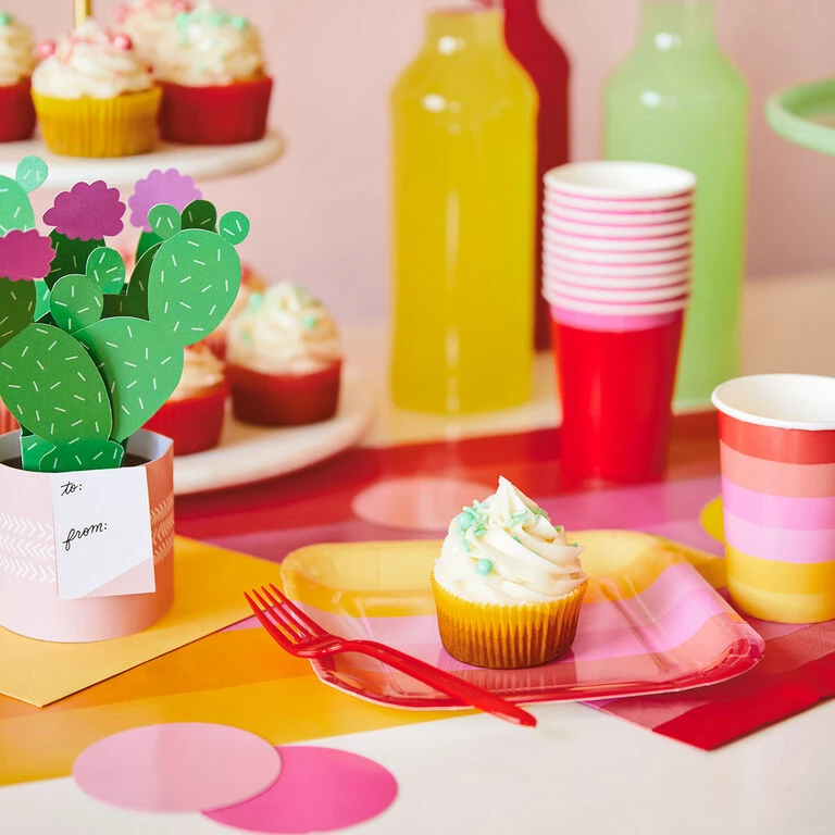 Hallmark Color Pop 96-Piece Tableware Basics Party Kit, Warm Ombré Stripe 2 Hallmark Color Pop 96-Piece Tableware Basics Party Kit, Warm Ombré Stripe - Image 2