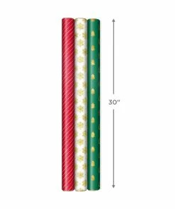 Hallmark Christmas Gift Wrap Kit With Wrapping Paper, Bows, Ribbons And Tags -Department Store Shop RedWhiteGreen 3Roll Holiday Wrapping Paper Set 5JXW1200 07