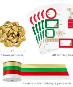 Hallmark Christmas Gift Wrap Kit With Wrapping Paper, Bows, Ribbons And Tags -Department Store Shop RedWhiteGreen 3Roll Holiday Wrapping Paper Set 5JXW1200 08