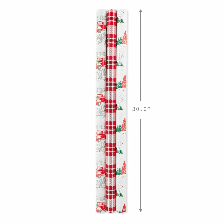 Hallmark Rustic Winter 3-Pack Reversible Metallic Christmas Wrapping Paper, 120 Sq. Ft. 3 Hallmark Rustic Winter 3-Pack Reversible Metallic Christmas Wrapping Paper, 120 Sq. Ft. - Image 3