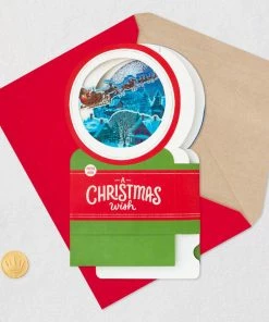 Hallmark Santa's Sleigh Snow Globe Musical 3D Pop-Up Christmas Card With Motion -Department Store Shop Santa Sleigh Snowglobe 3D PopUp Music Motion Christmas Card 1299XOD9985 06