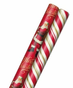 Hallmark Santa And Stripes 2-Pack Christmas Wrapping Paper Assortment, 160 Sq. Ft.
