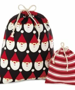 Hallmark 10" And 20" Santa And Stripes 2-Pack Fabric Christmas Gift Bags