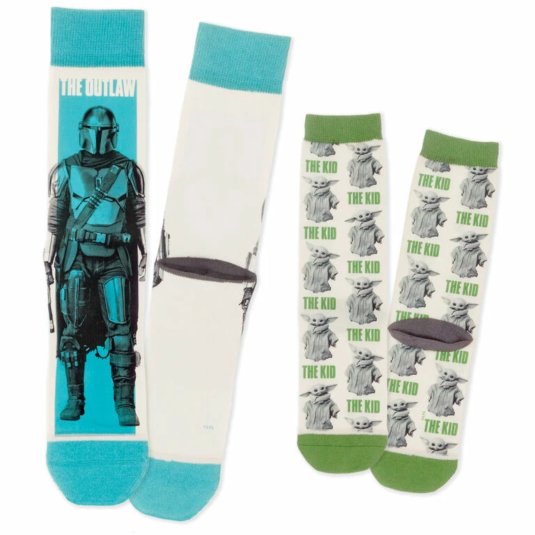 Hallmark Star Wars: The Mandalorian™ And Grogu™ Adult And Child Novelty Crew Socks, Set Of 2 1 Hallmark Star Wars: The Mandalorian™ And Grogu™ Adult And Child Novelty Crew Socks, Set Of 2