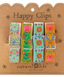 Natural Life Thankful Blessed Floral Happy Clips, Set Of 4