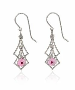 Silver Forest Silver-Tone Cascading Diamonds With Flower Dangle Earrings