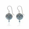 Silver Forest Silver-Tone Lotus Flower On Blue Disc Drop Earrings