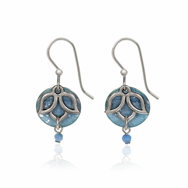 Silver Forest Silver-Tone Lotus Flower On Blue Disc Drop Earrings 1 Silver Forest Silver-Tone Lotus Flower On Blue Disc Drop Earrings