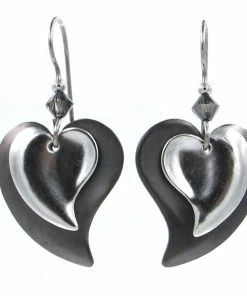 Silver Modern Hearts Layered Metal Drop Earrings