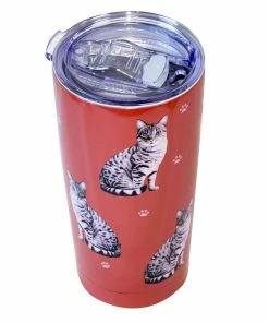 E&S Pets Silver Tabby Cat Stainless Steel Tumbler, 20 Oz. 3 E&S Pets Silver Tabby Cat Stainless Steel Tumbler, 20 Oz. -Department Store Shop Silver Tabby Cats on Red Stainless Steel Tumbler 1169 02