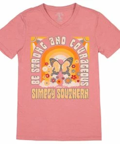 Simply Southern Be Strong And Courageous Pink T-Shirt, Medium