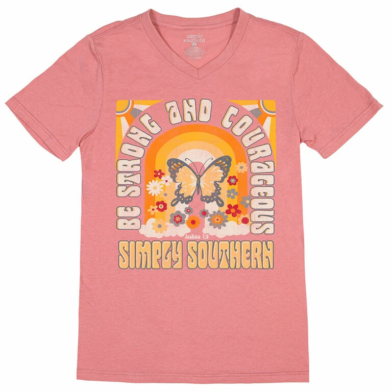 Simply Southern Be Strong And Courageous Pink T-Shirt, Medium 1 Simply Southern Be Strong And Courageous Pink T-Shirt, Medium