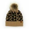 Britt’s Knits Tan Snow Leopard Women's Knit Pom Hat