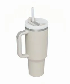 Taupe Insulated Stainless Steel Travel Mug With Straw, 40 Oz.