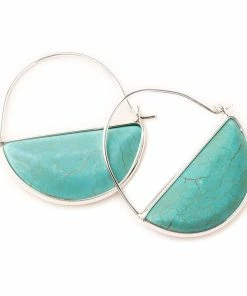 Turquoise Stone Prism Silver Hoop Earrings